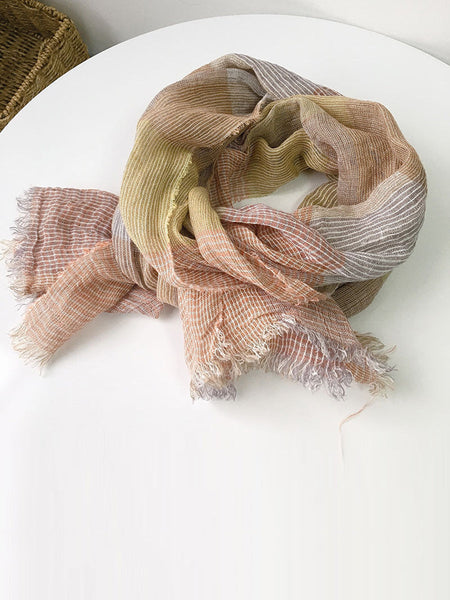 Women Artsy Summer Plaid Tassel Thin Scarf KL1046 Ada Fashion