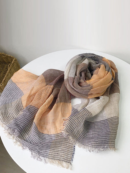 Women Artsy Summer Plaid Tassel Thin Scarf KL1046 Ada Fashion