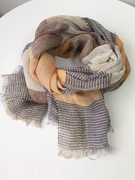 Women Artsy Summer Plaid Tassel Thin Scarf KL1046 Ada Fashion