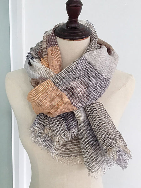 Women Artsy Summer Plaid Tassel Thin Scarf KL1046 Ada Fashion
