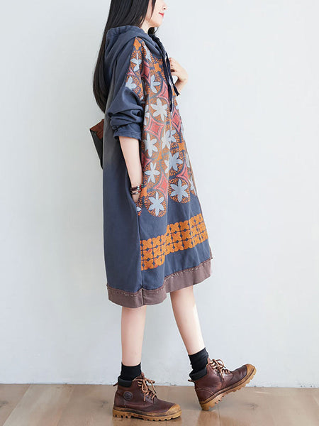 Women Artsy Flower Spliced Spring Hooded Sweatshirt KL1047 Ada Fashion