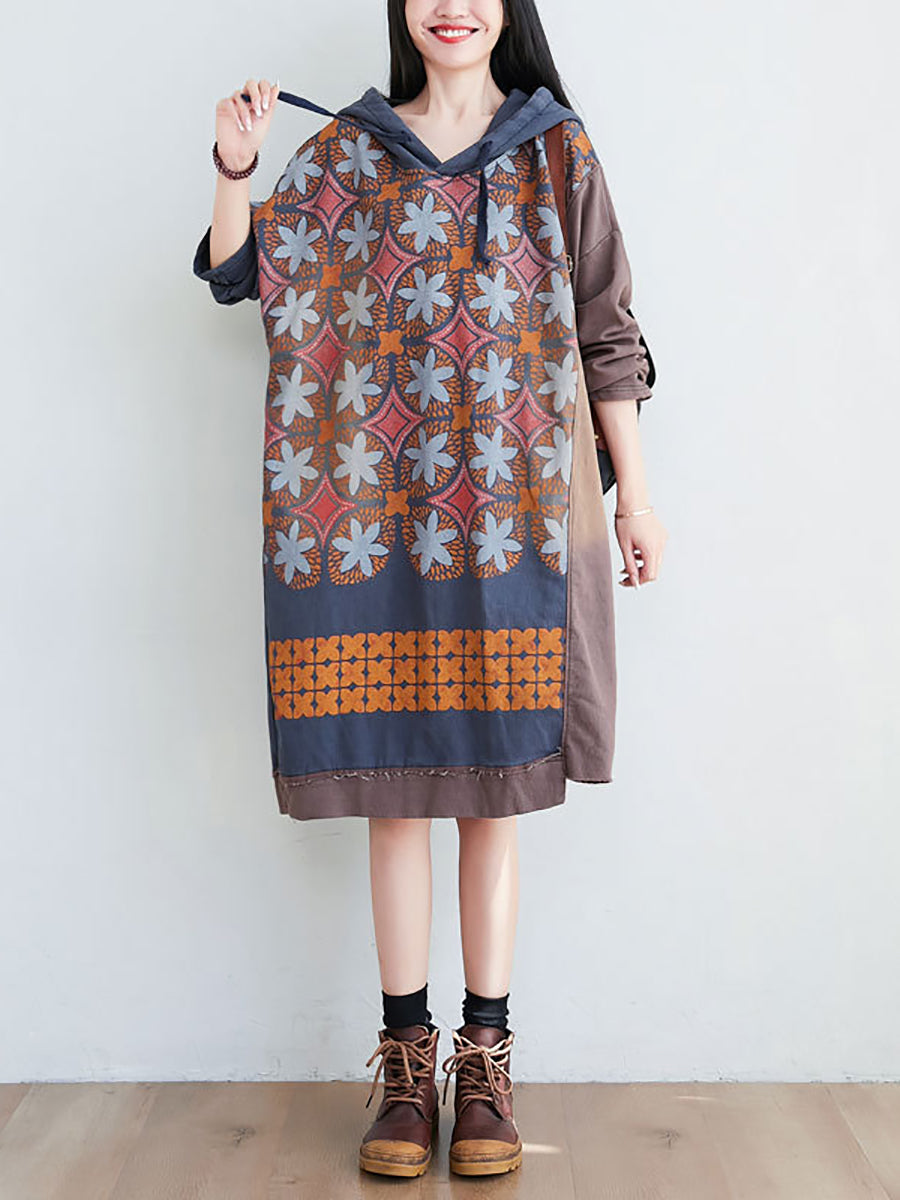 Women Artsy Flower Spliced Spring Hooded Sweatshirt CO1041 Ada Fashion