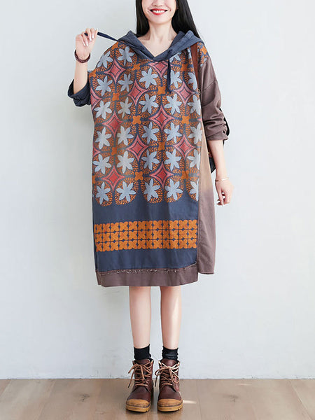 Women Artsy Flower Spliced Spring Hooded Sweatshirt KL1047 Ada Fashion