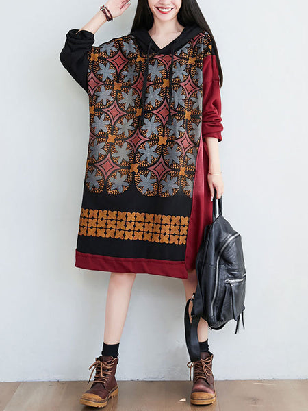 Women Artsy Flower Spliced Spring Hooded Sweatshirt KL1047 Ada Fashion