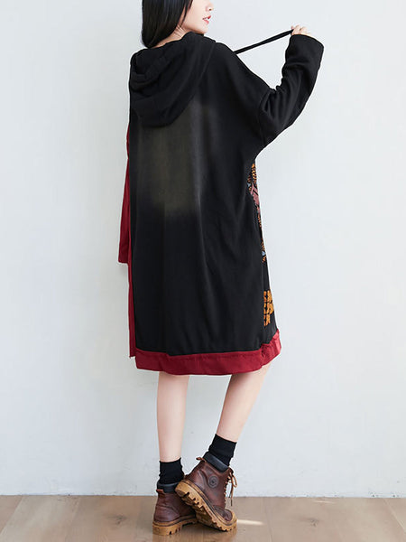 Women Artsy Flower Spliced Spring Hooded Sweatshirt KL1047 Ada Fashion