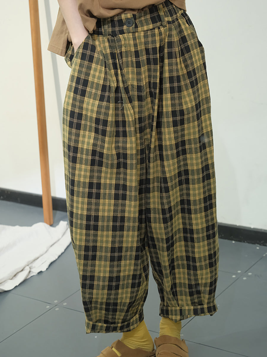 Women Casual Plaid Summer Cotton Loose Harem Pants KL1049 Ada Fashion