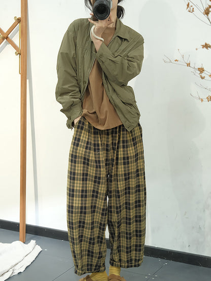 Women Casual Plaid Summer Cotton Loose Harem Pants KL1049 Ada Fashion