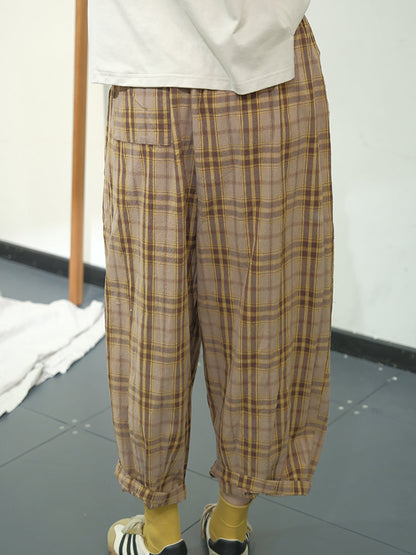 Women Casual Plaid Summer Cotton Loose Harem Pants KL1049 Ada Fashion