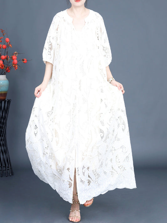 Women Summer Artsy Cutout Lace Maxi Dress LL059 ZSLS