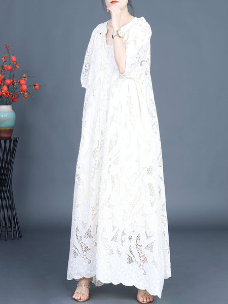 Women Summer Artsy Cutout Lace Maxi Dress LL059 ZSLS