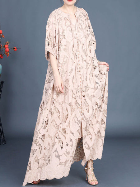 Women Summer Artsy Cutout Lace Maxi Dress LL059 ZSLS