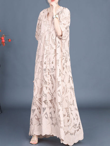 Women Summer Artsy Cutout Lace Maxi Dress LL059 ZSLS