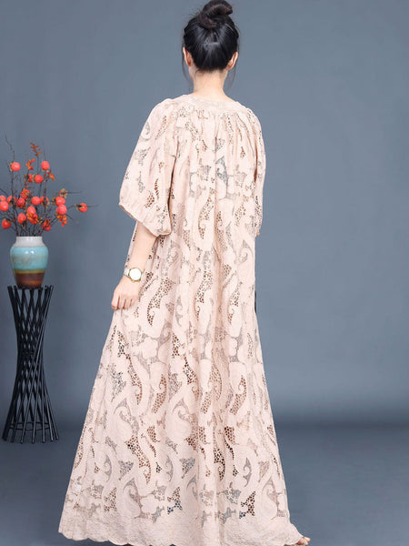 Women Summer Artsy Cutout Lace Maxi Dress LL059 ZSLS