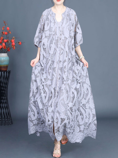 Women Summer Artsy Cutout Lace Maxi Dress LL059 ZSLS