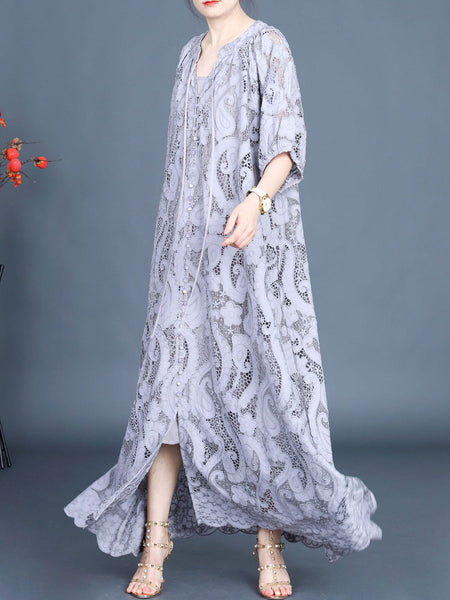 Women Summer Artsy Cutout Lace Maxi Dress LL059 ZSLS