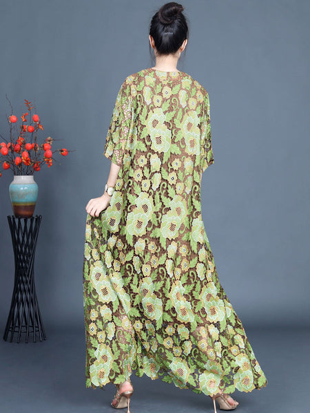 Women Artsy Summer Flower Lace Dual-layer Maxi Dress KL1051 Ada Fashion