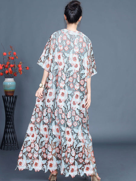 Women Artsy Summer Flower Lace Dual-layer Maxi Dress KL1051 Ada Fashion