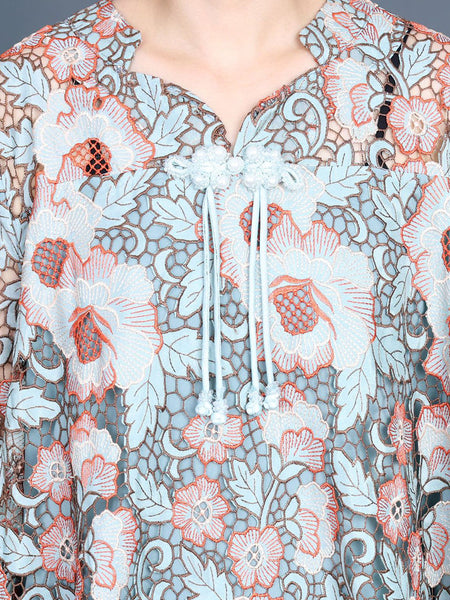 Women Artsy Summer Flower Lace Dual-layer Maxi Dress KL1051 Ada Fashion