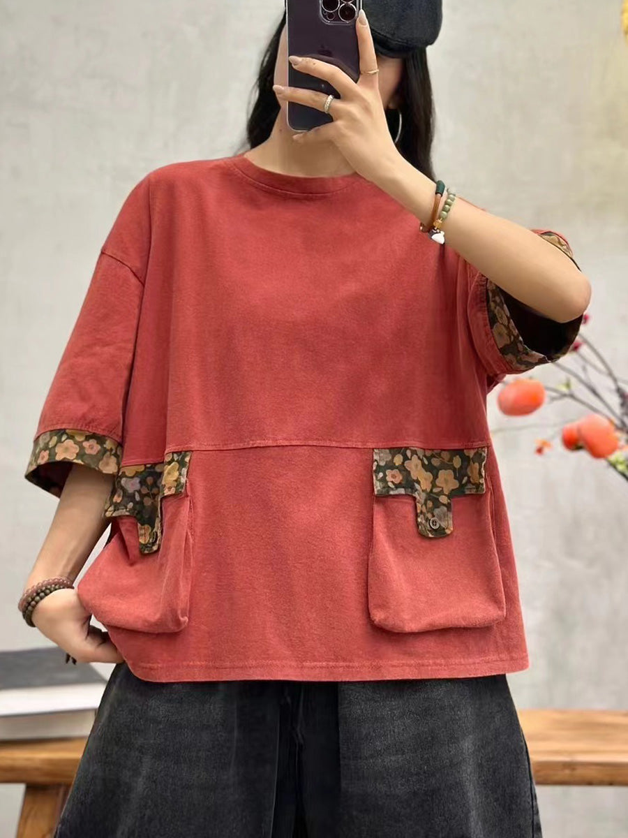 Women Summer Casual Spliced Cotton Pullover Shirt PA1030 Ada Fashion