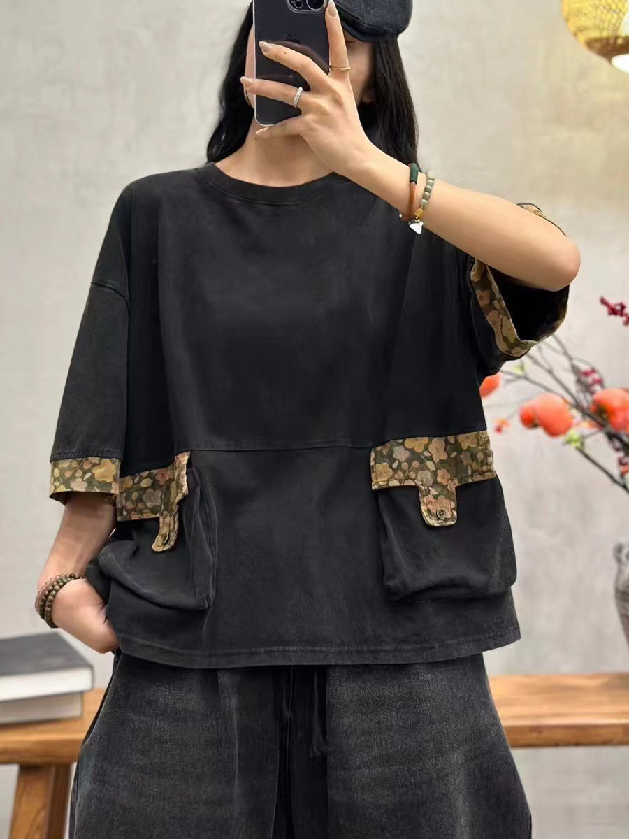 Women Summer Casual Spliced Cotton Pullover Shirt PA1030 Ada Fashion