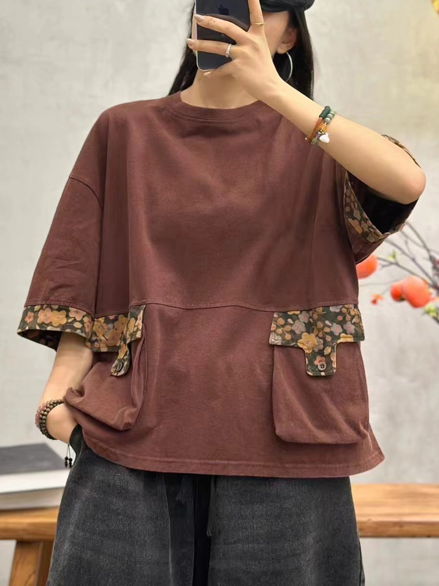 Women Summer Casual Spliced Cotton Pullover Shirt PA1030 Ada Fashion