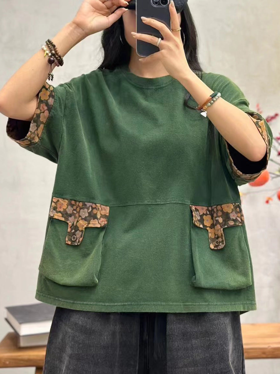 Women Summer Casual Spliced Cotton Pullover Shirt PA1030 Ada Fashion