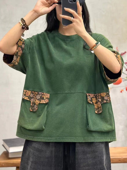 Women Summer Casual Spliced Cotton Pullover Shirt KL1037 Ada Fashion