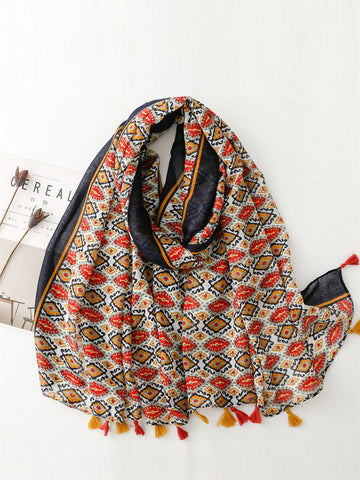 Women Ethnic Print Tassel Shawl Scarf PA1028 Ada Fashion