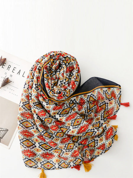 Women Ethnic Print Tassel Shawl Scarf PA1028 Ada Fashion