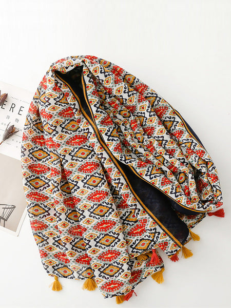 Women Ethnic Print Tassel Shawl Scarf PA1028 Ada Fashion