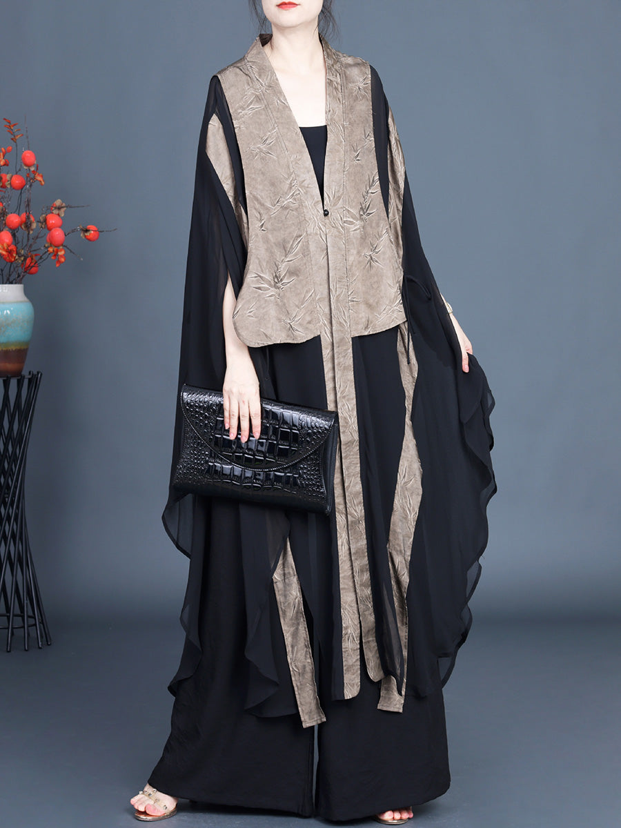 Women Vintage Leaf Jacquard Spliced Summer Outwear PA1035 Ada Fashion