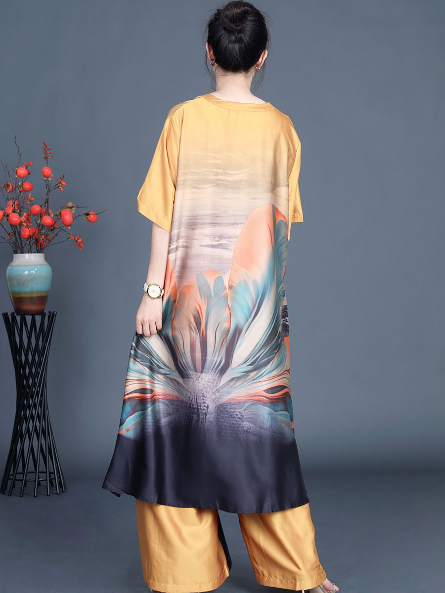 Women Vintage Irregular Flower Long Shirt+Pants PA1036 Ada Fashion