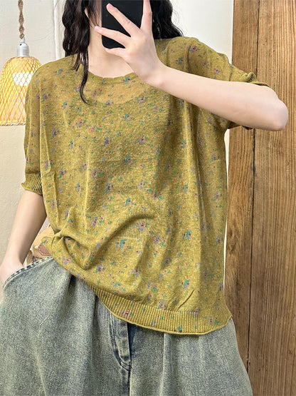 Women Summer Floral Knitted Thin Linen Shirt KL1006 Ada Fashion