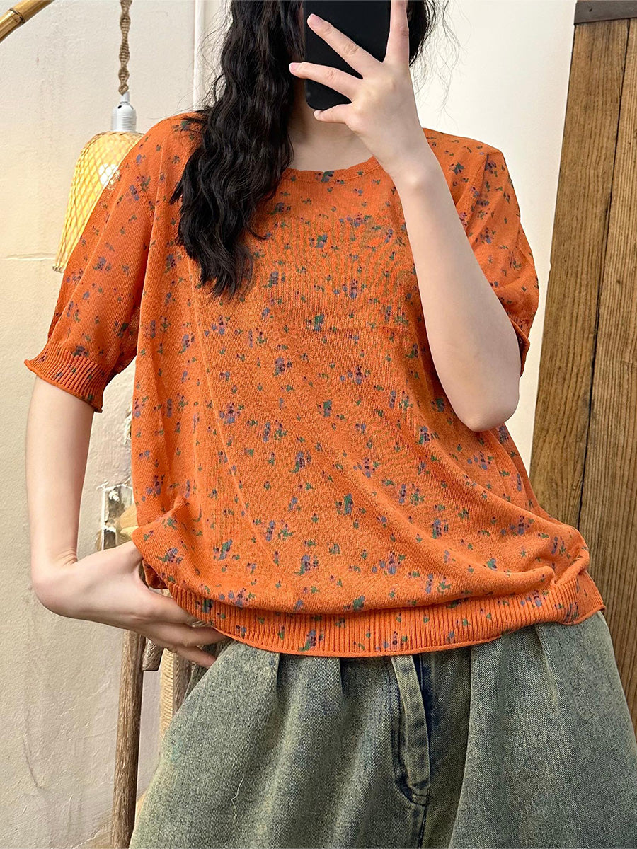 Women Summer Floral Knitted Thin Linen Shirt KL1006 Ada Fashion