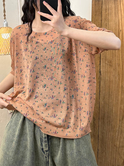 Women Summer Floral Knitted Thin Linen Shirt KL1006 Ada Fashion