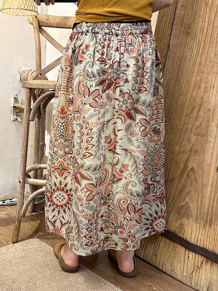 Women Summer Artsy Leaf Linen A-Shape Skirt KL1005 Ada Fashion