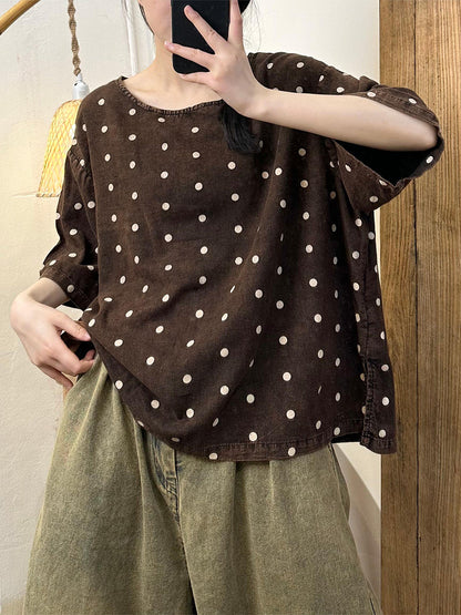 Women Summer Casual Dot Linen Loose Shirt KL1011 Ada Fashion