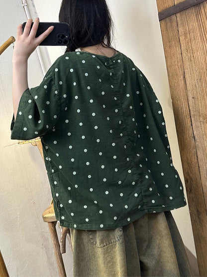 Women Summer Casual Dot Linen Loose Shirt KL1011 Ada Fashion