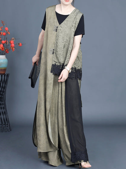 Women Summer Vintage Irregular Spliced Vest+Pants KL1014 Ada Fashion