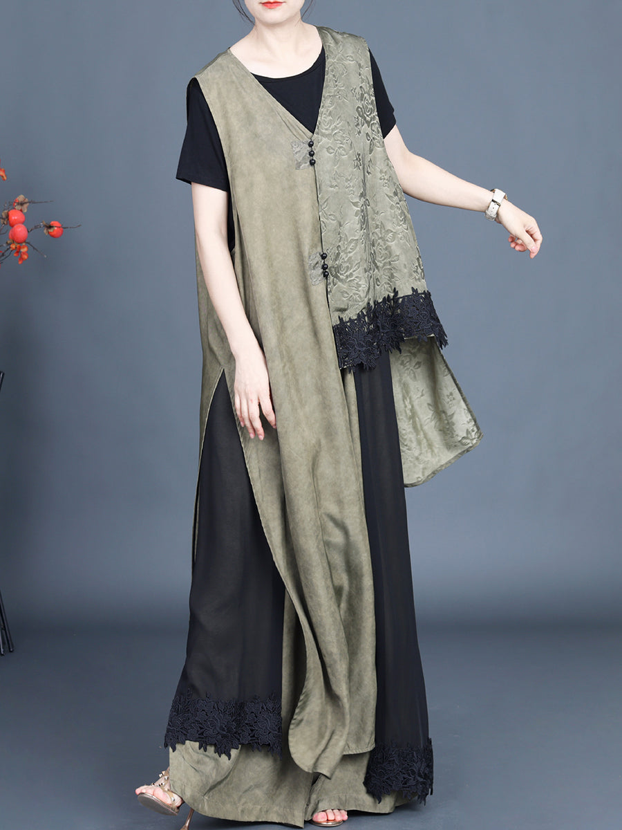 Women Summer Vintage Irregular Spliced Vest+Pants KL1014 Ada Fashion