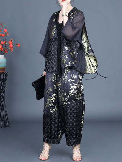 Women Summer Ethnic Flower Spliced Shirt+Pants KL1015 Ada Fashion