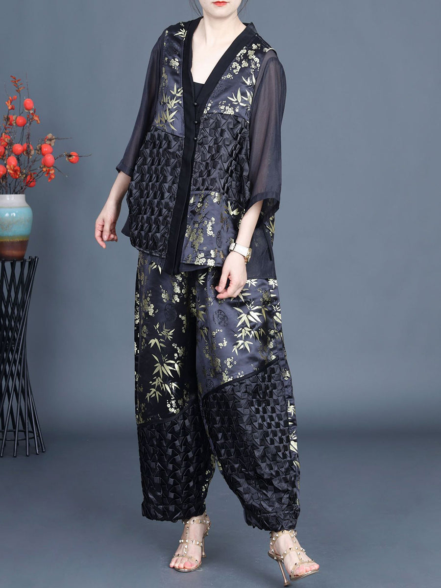 Women Summer Ethnic Flower Spliced Shirt+Pants KL1015 Ada Fashion