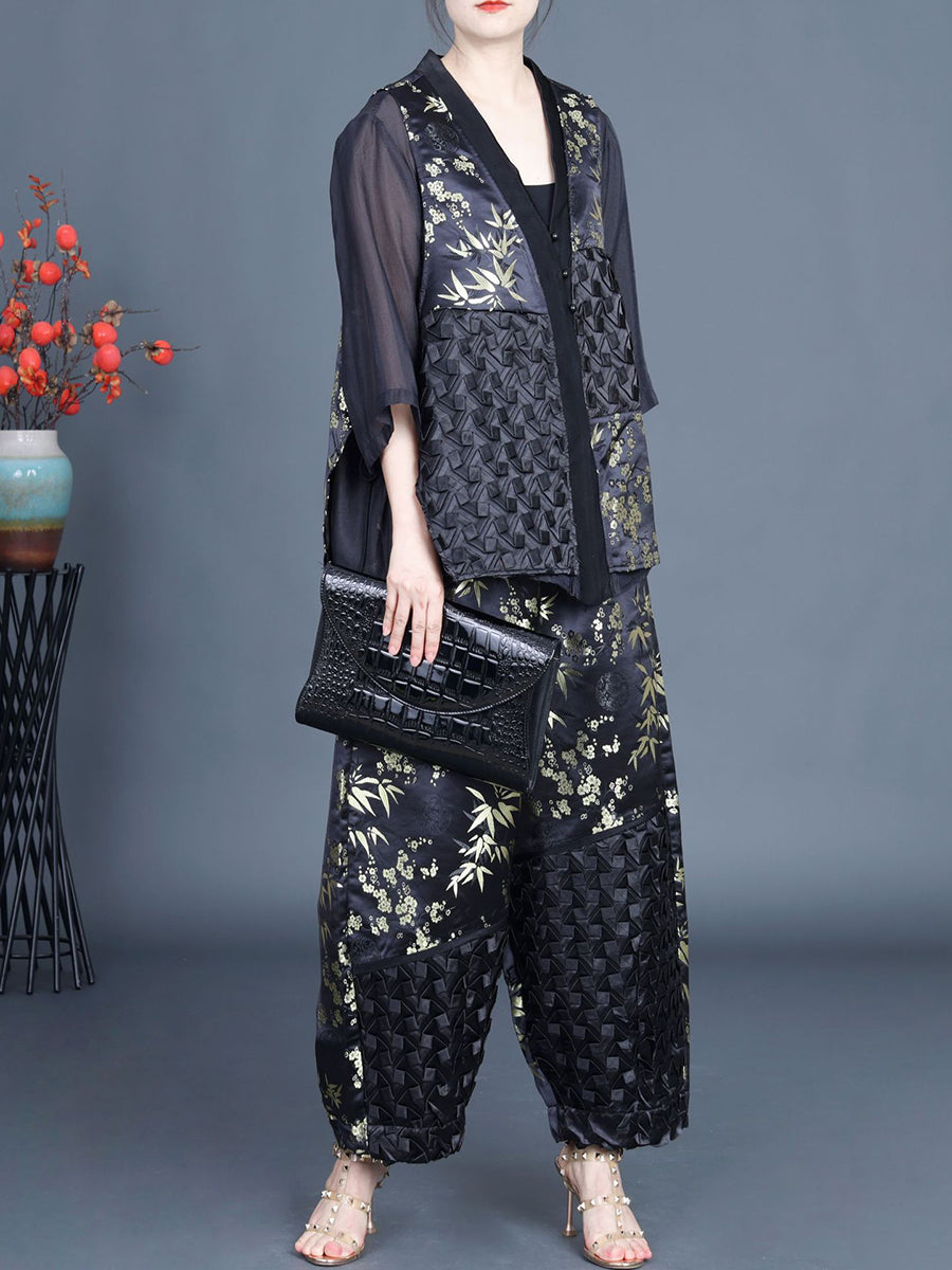 Women Summer Ethnic Flower Spliced Shirt+Pants KL1015 Ada Fashion