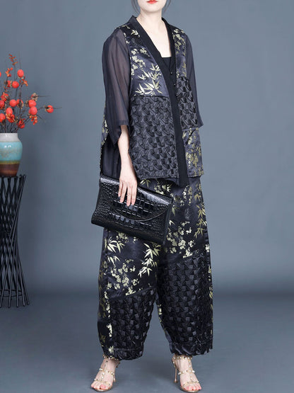 Women Summer Ethnic Flower Spliced Shirt+Pants KL1015 Ada Fashion