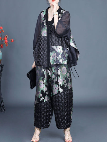 Women Summer Ethnic Flower Spliced Shirt+Pants KL1015 Ada Fashion