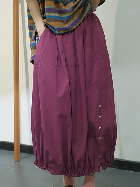 Women Artsy Solid Summer Button Cotton Skirt KL1017 Ada Fashion