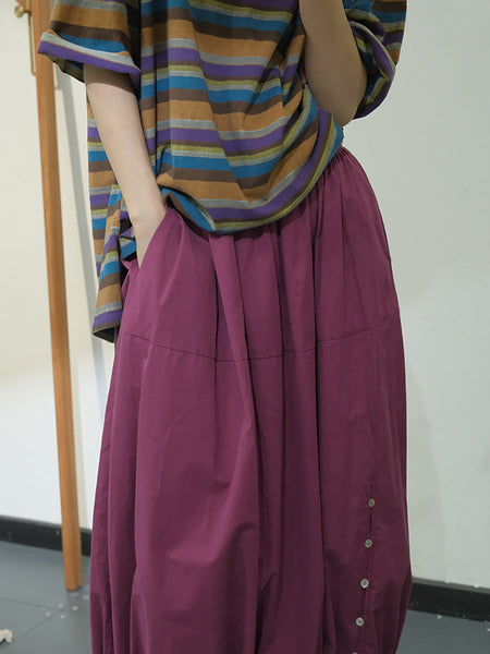 Women Artsy Solid Summer Button Cotton Skirt KL1017 Ada Fashion