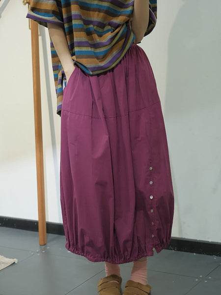 Women Artsy Solid Summer Button Cotton Skirt KL1017 Ada Fashion