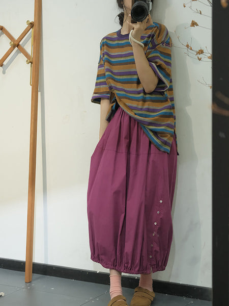 Women Artsy Solid Summer Button Cotton Skirt KL1017 Ada Fashion