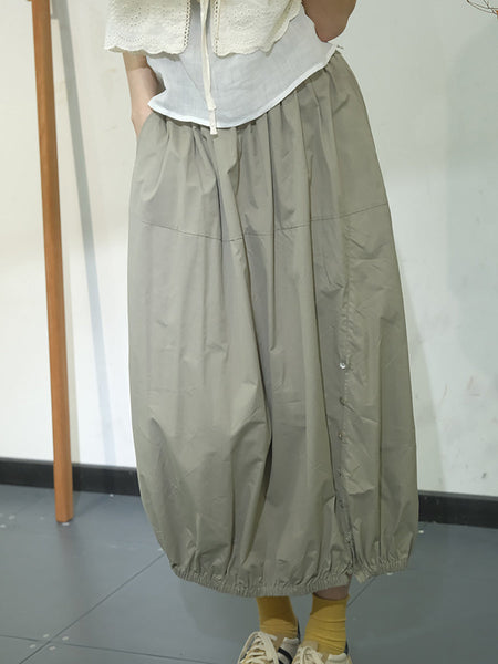 Women Artsy Solid Summer Button Cotton Skirt KL1017 Ada Fashion